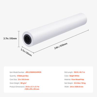 24" X 300' Engineering Bond Plotter Paper Rolls - 20lb, 2 Rolls Per Box - Made In USA, ER24300Z2 20#