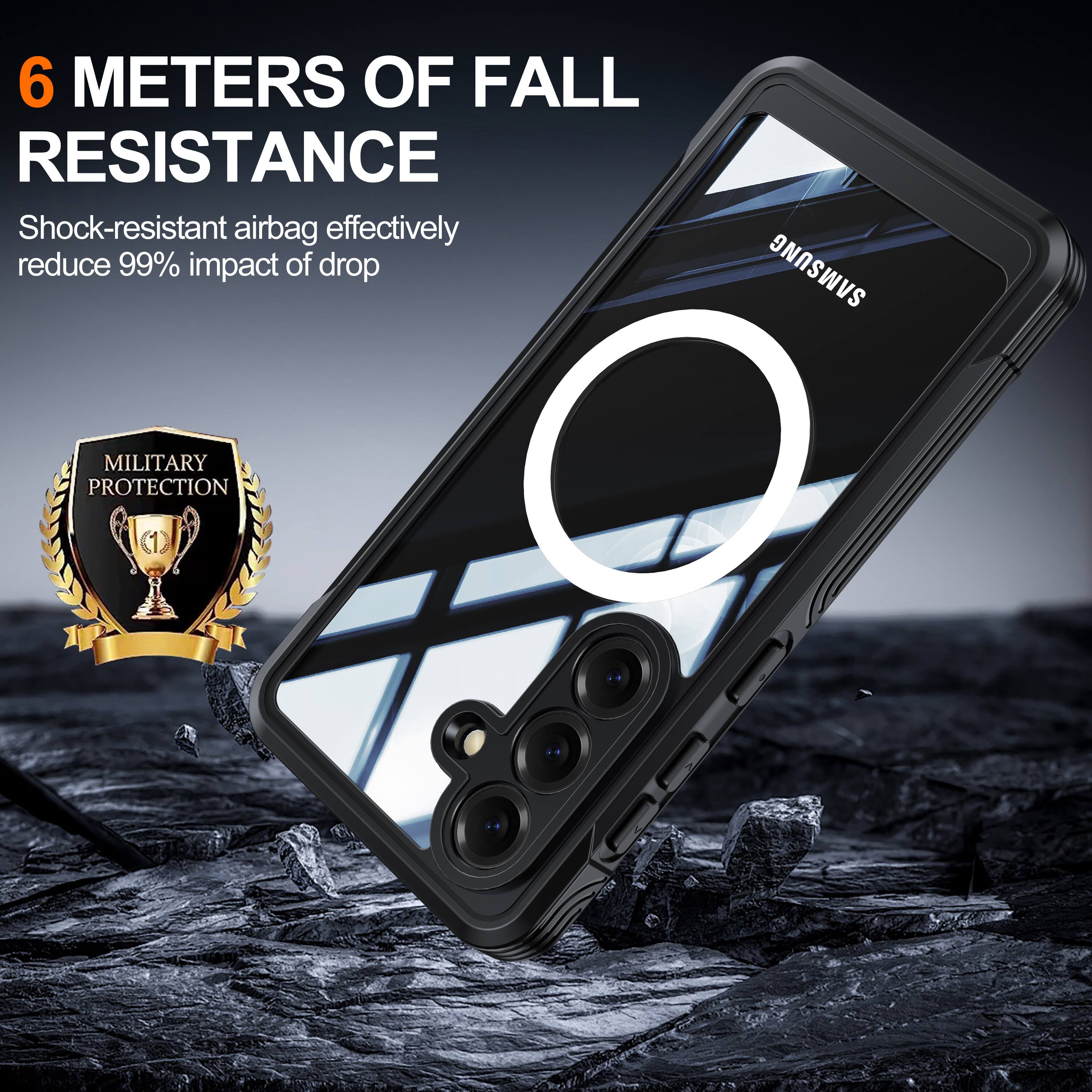 6 METERS OF FALL RESISTANCE  
Shock-resistant airbag effectively reduce 99% impact of drop  
SAMSUNG MILITARY PROTECTION