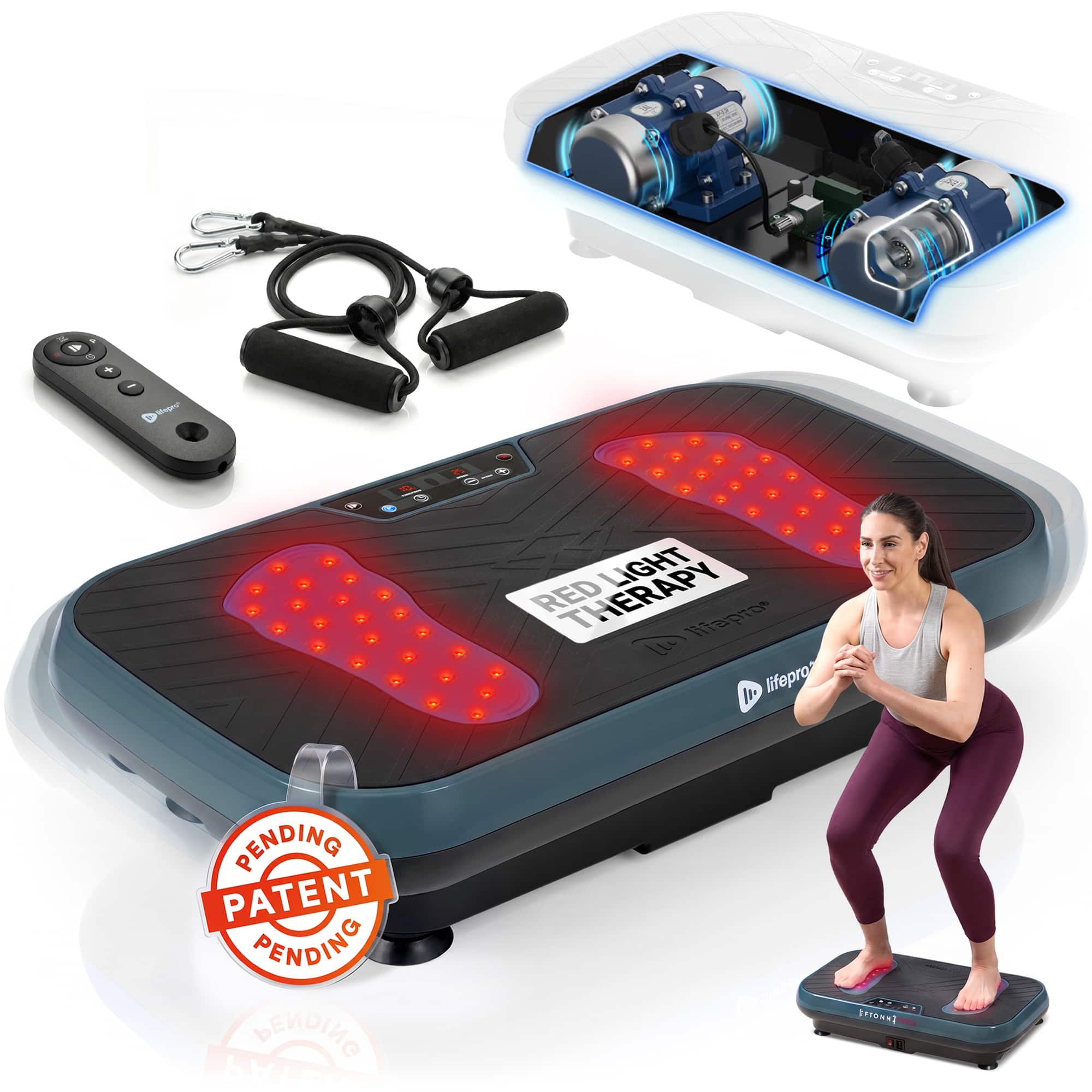 LifePro - VibraRed Vibration Plate Exercise Machine with Red Light Therapy, 99 Speeds & Resistance Bands - Jade
