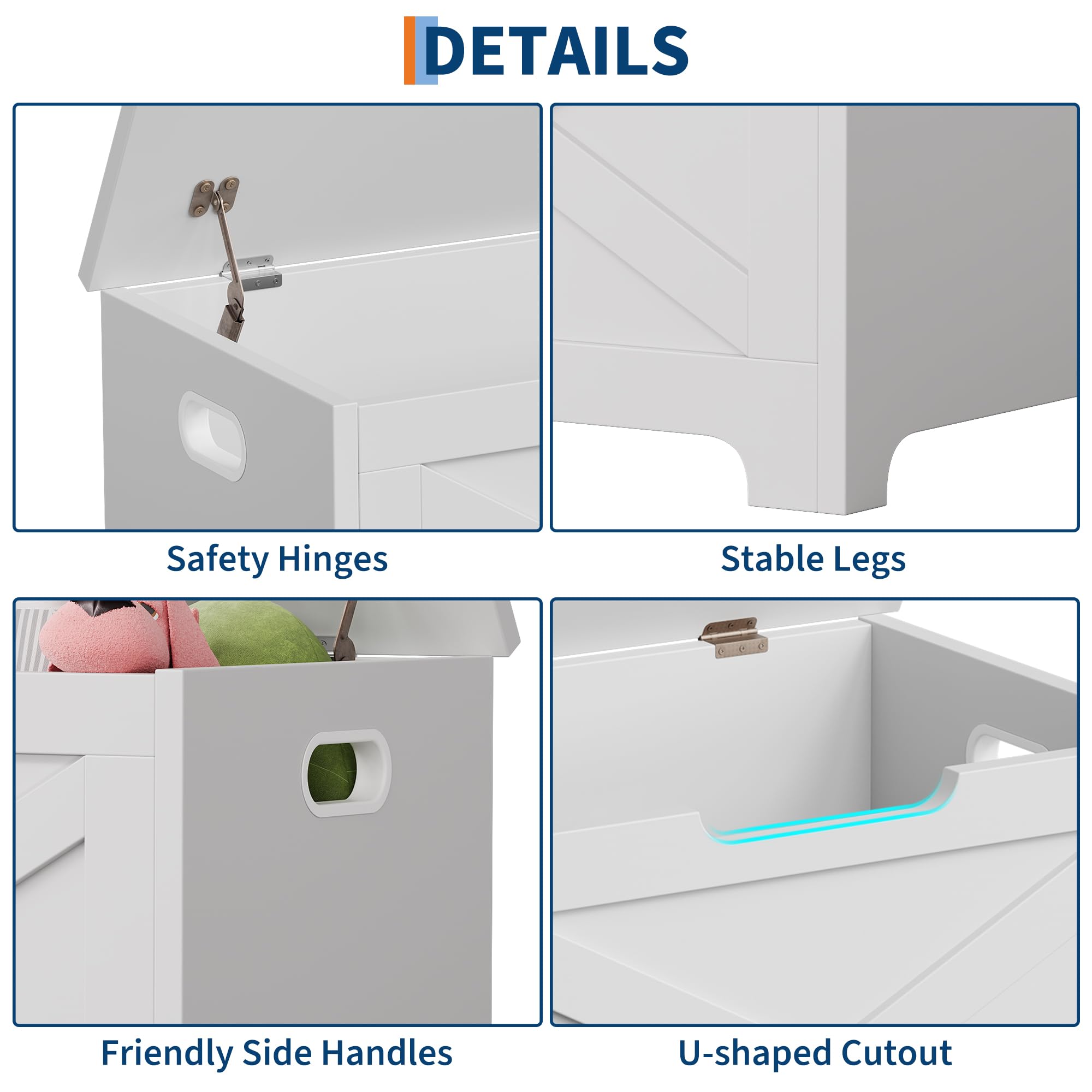 DETAILS

- Safety Hinges
- Stable Legs
- Friendly Side Handles
- U-shaped Cutout