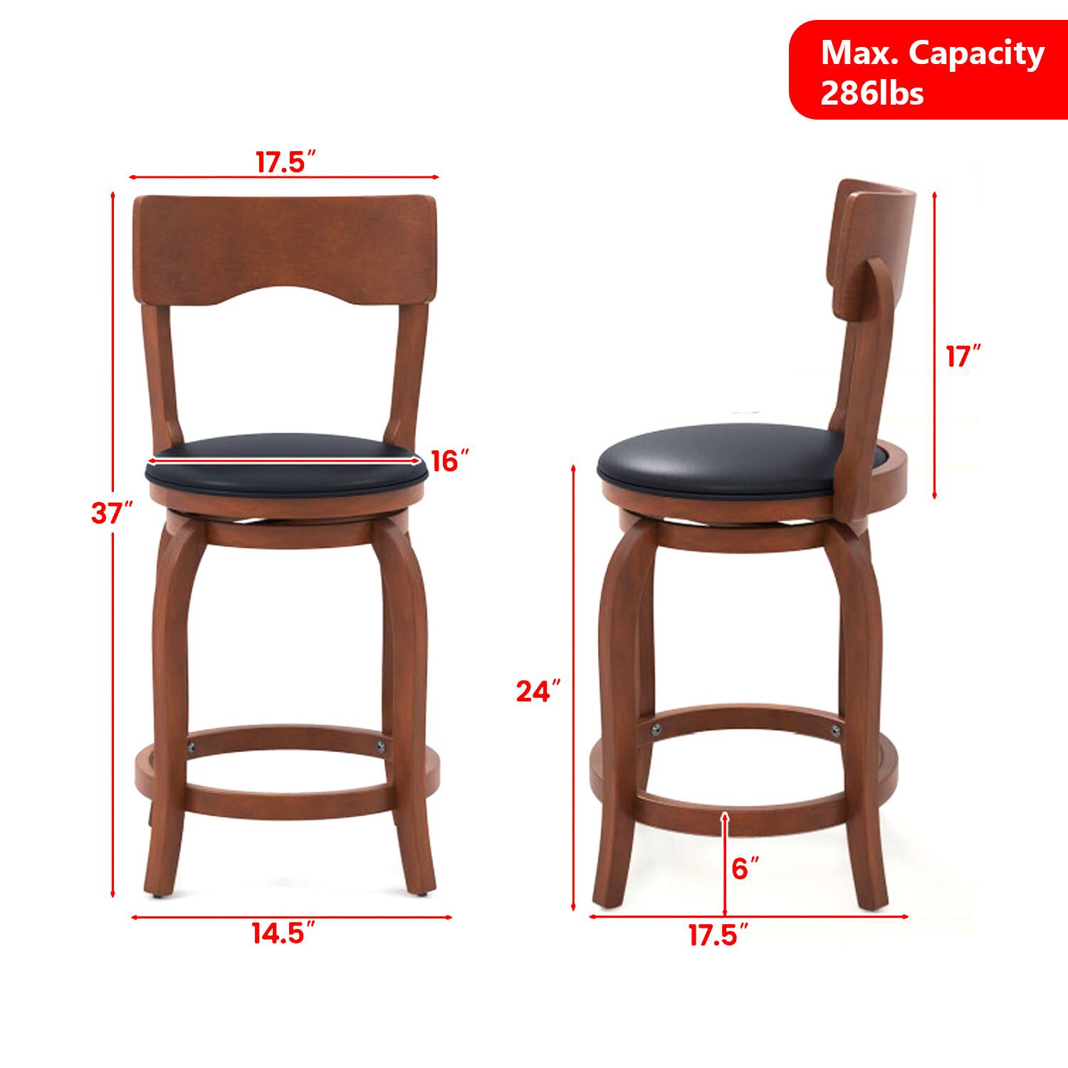 Max. Capacity 286lbs  
17.5"  
17"  
16"  
37"  
24"  
6"  
14.5"  
17.5"