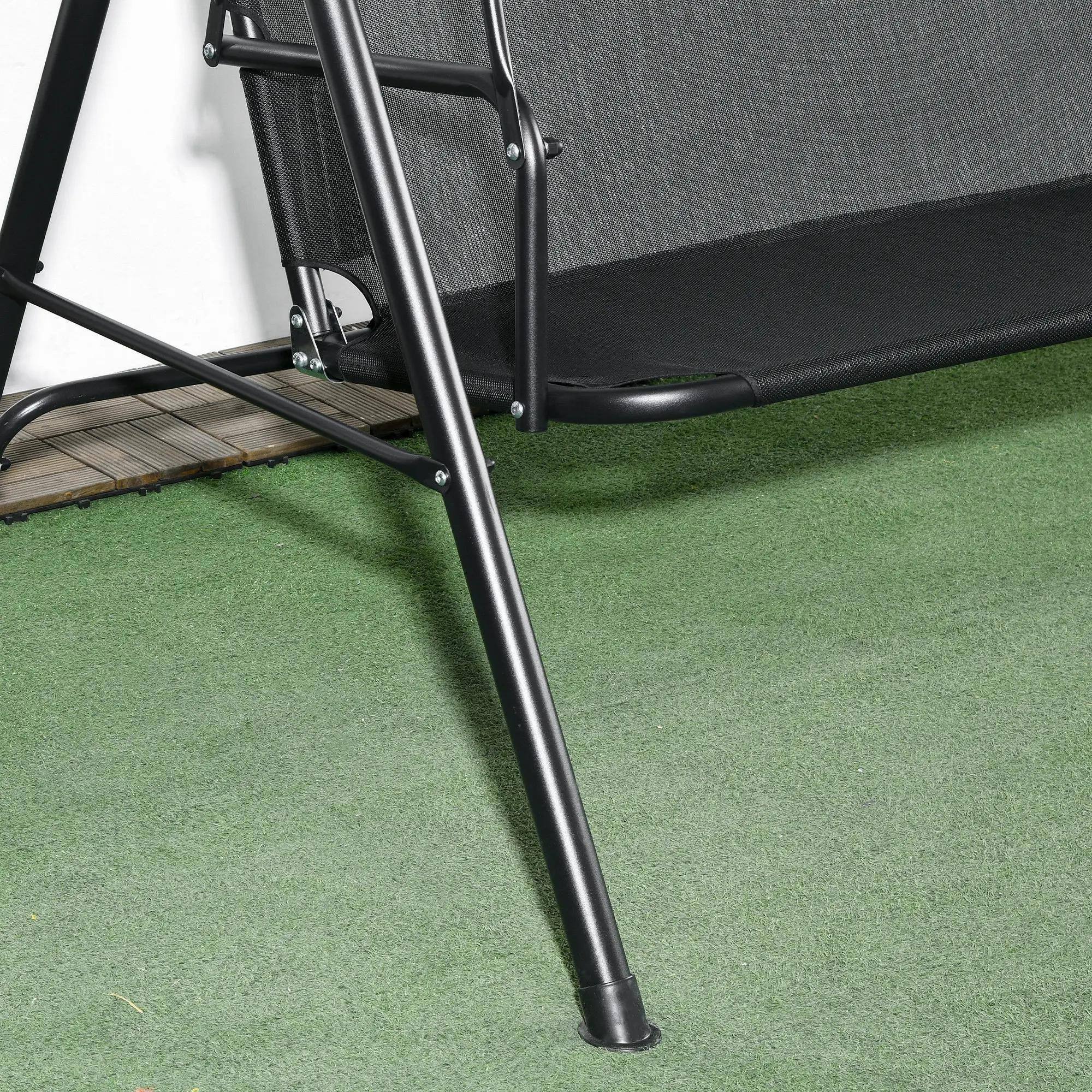 Alt View 2. Resenkos - Resenkos 3-Person Swing Set, Outdoor Patio Swing With Tilt Canopy, Steel Frame Bench Seat, Black.