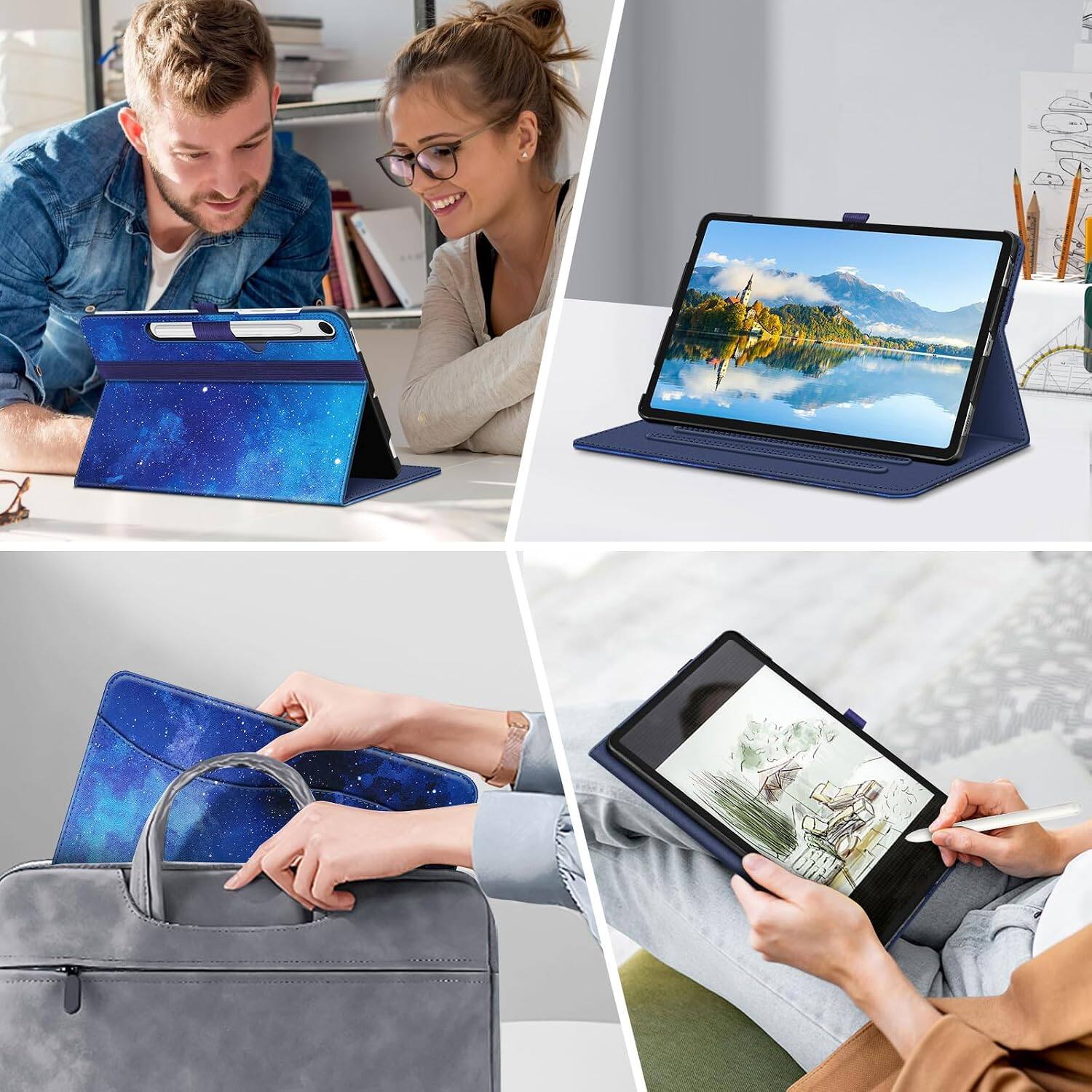 Alt View 3. Fintie - Multi-Angle Case for Samsung Galaxy Tab S10 Lite/ Tab S10 FE/ Tab S9 FE/ Tab S9, With Front Card Pocket, Auto Wake/Sleep - Starry Sky.