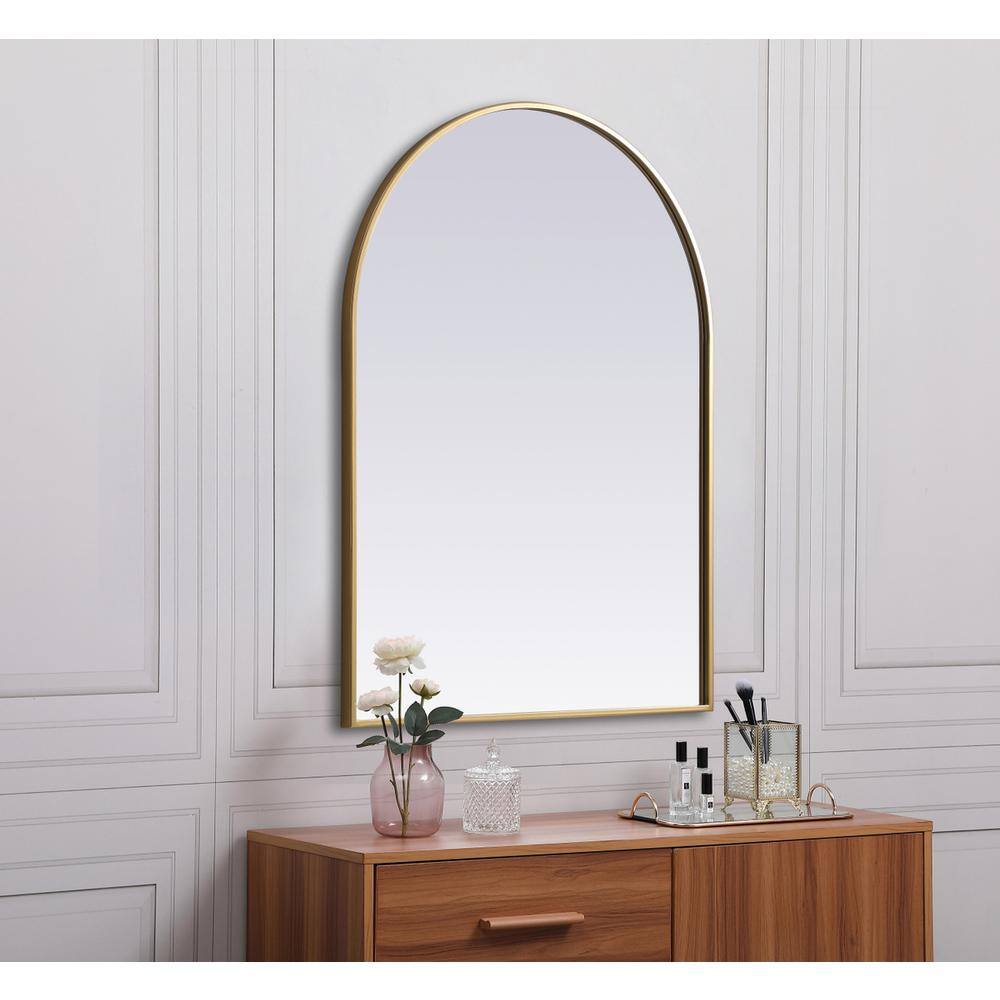 Alt View 2. Elegant Decor - Metal Frame Arch Mirror 27x36 Inch in Brass - Brass.