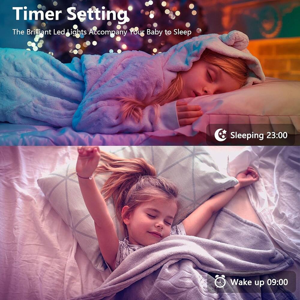 Timer Setting  
The Brilliant Led Lights Accompany Your Baby to Sleep  

Sleeping 23:00  
Wake up 09:00