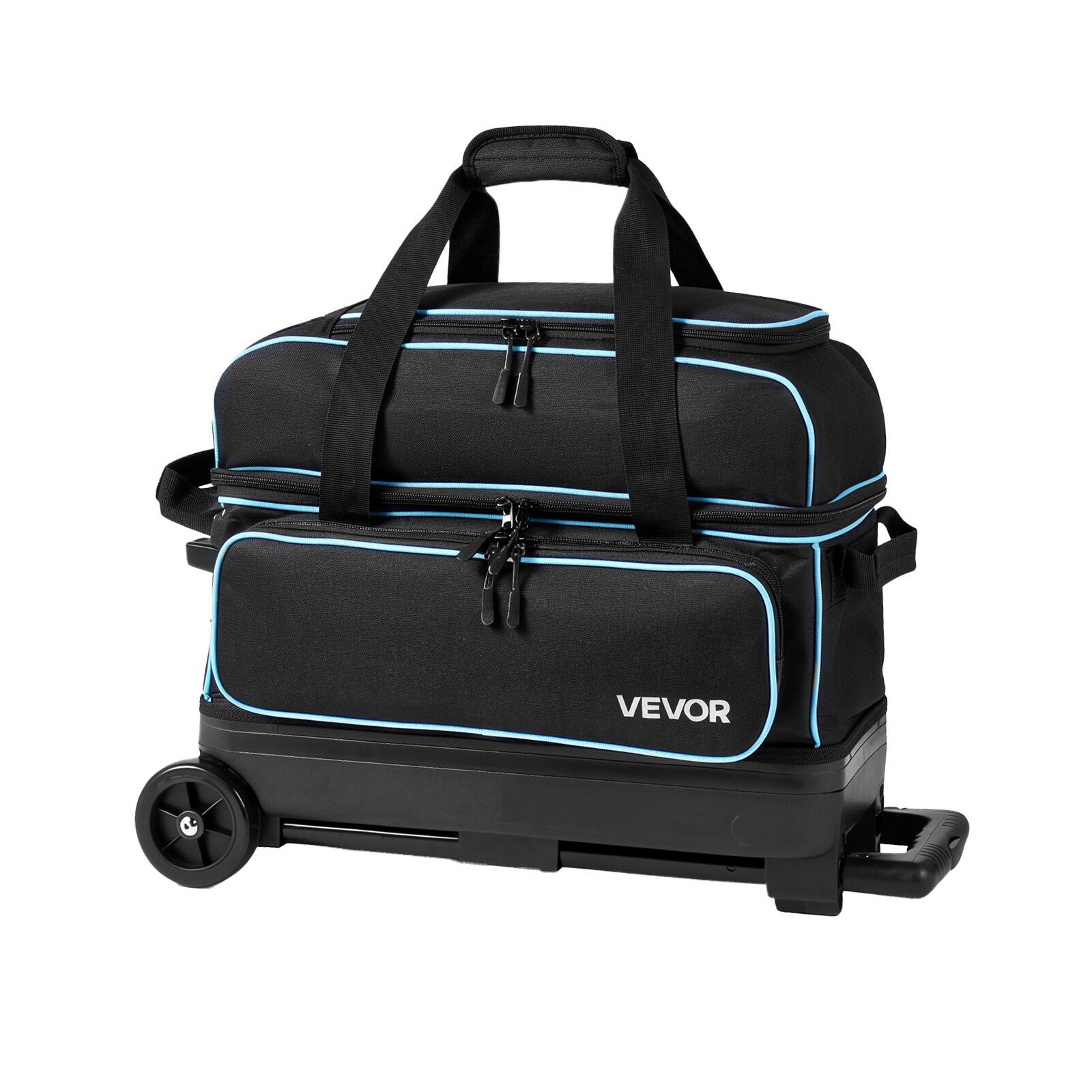 Alt View 5. VEVOR - 3 Ball Bowling Bag Double Roller Bag with Separate Shoe Compartment, for Bowling Shoes (Up To US Men Size 16) - Black;Blue.
