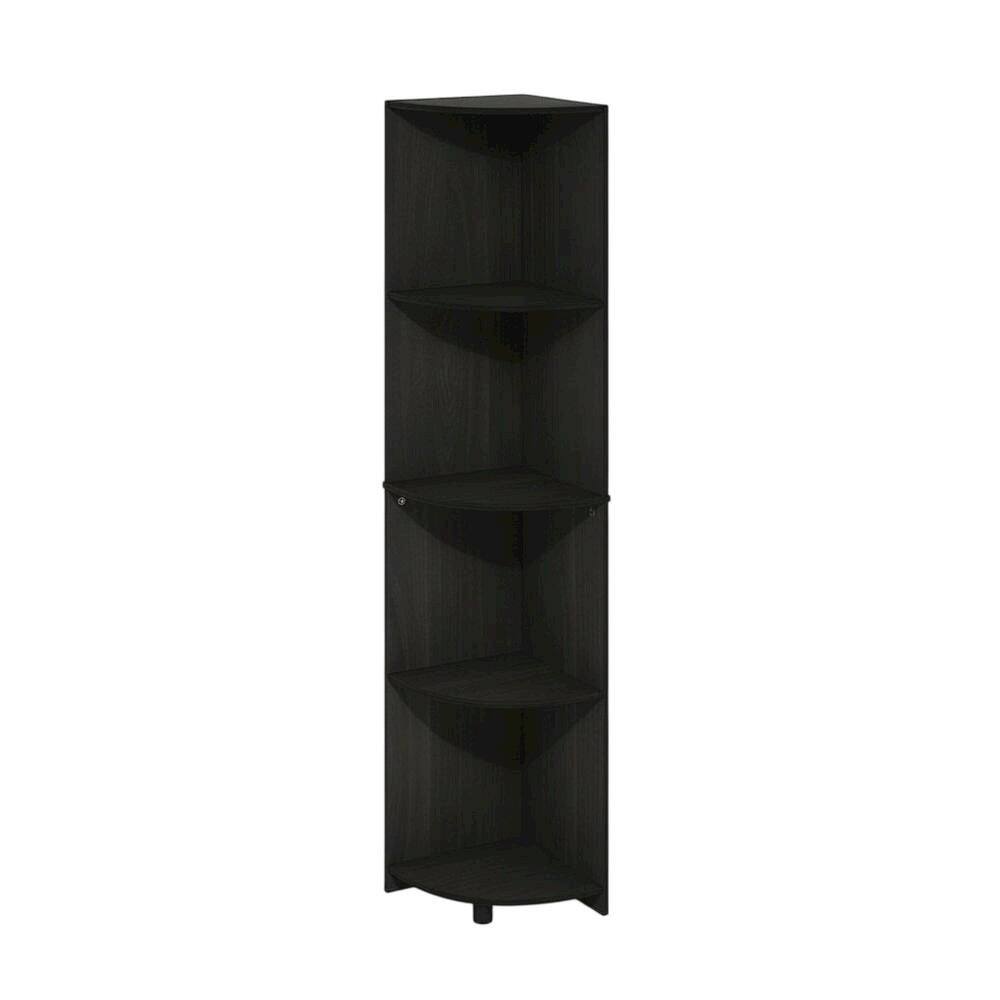Back. FurniFact - 4-Tier Corner Bookcase with Multiple Shelves for Space Optimization - Espresso.