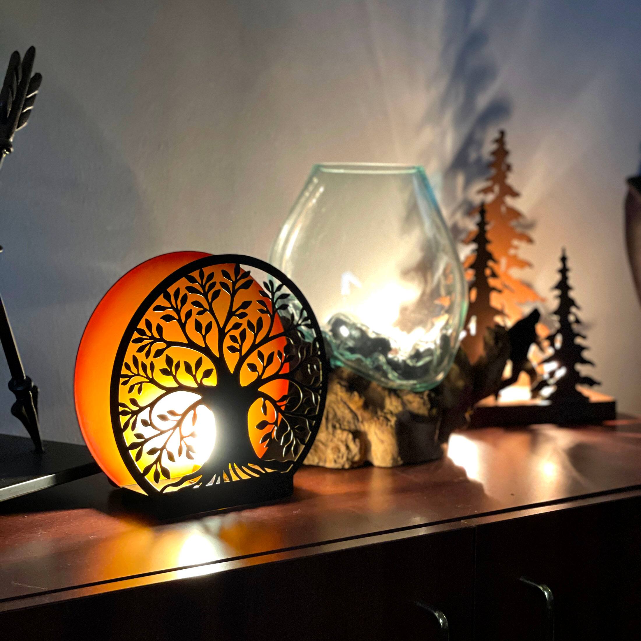 Alt View 4. Zeckos - Tree of Life Metal Accent Light - 8" Plug-In Table Lamp - Orange.