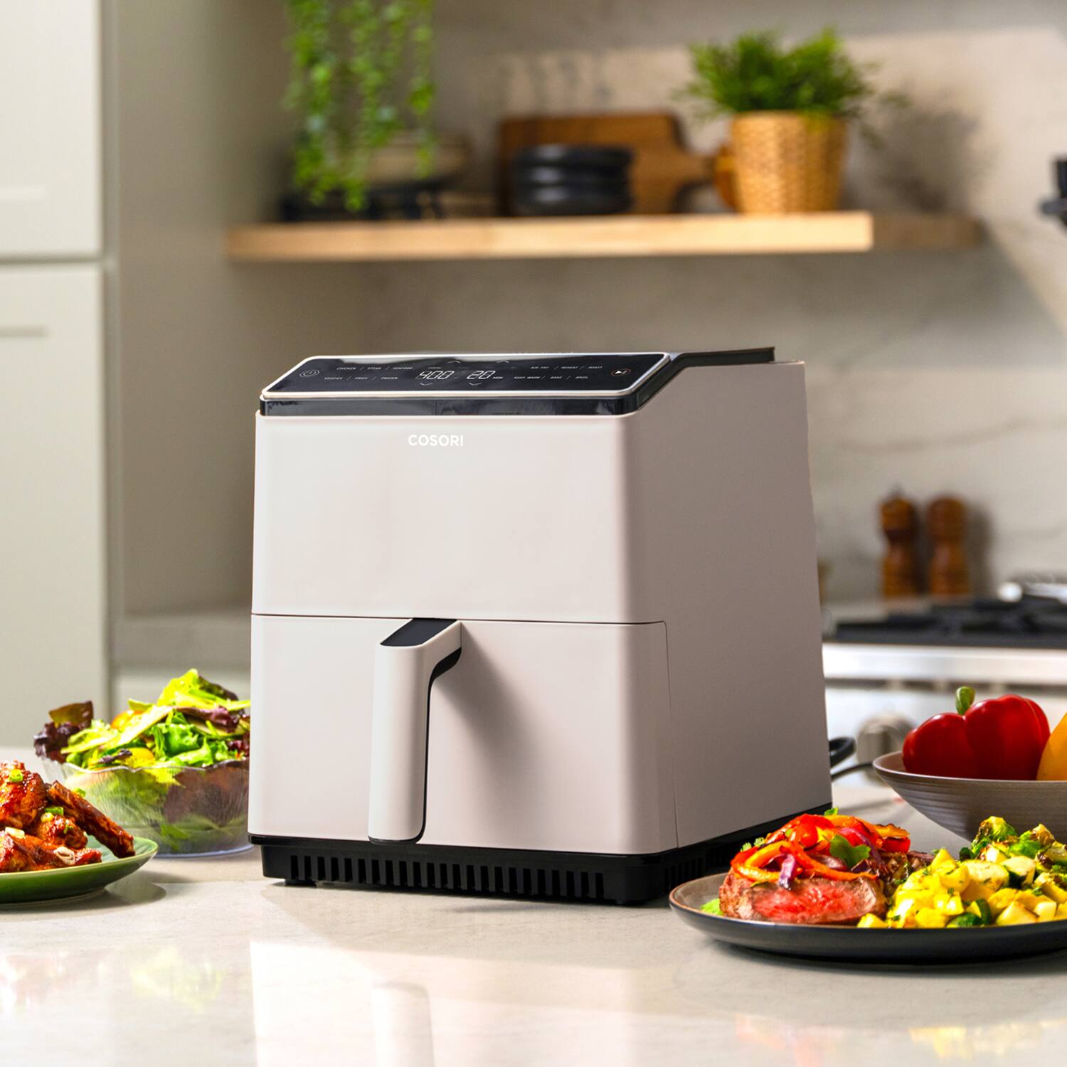 Alt View 3. Cosori - DualBlaze 6.8QT Smart Air Fryer with Ceramic Coating - Oyster White.