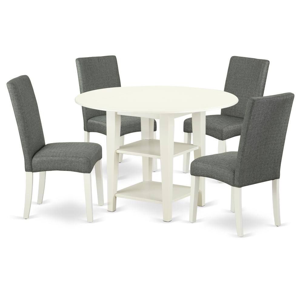 Back. East West Furniture - Dining Room Set Linen White - Brown.