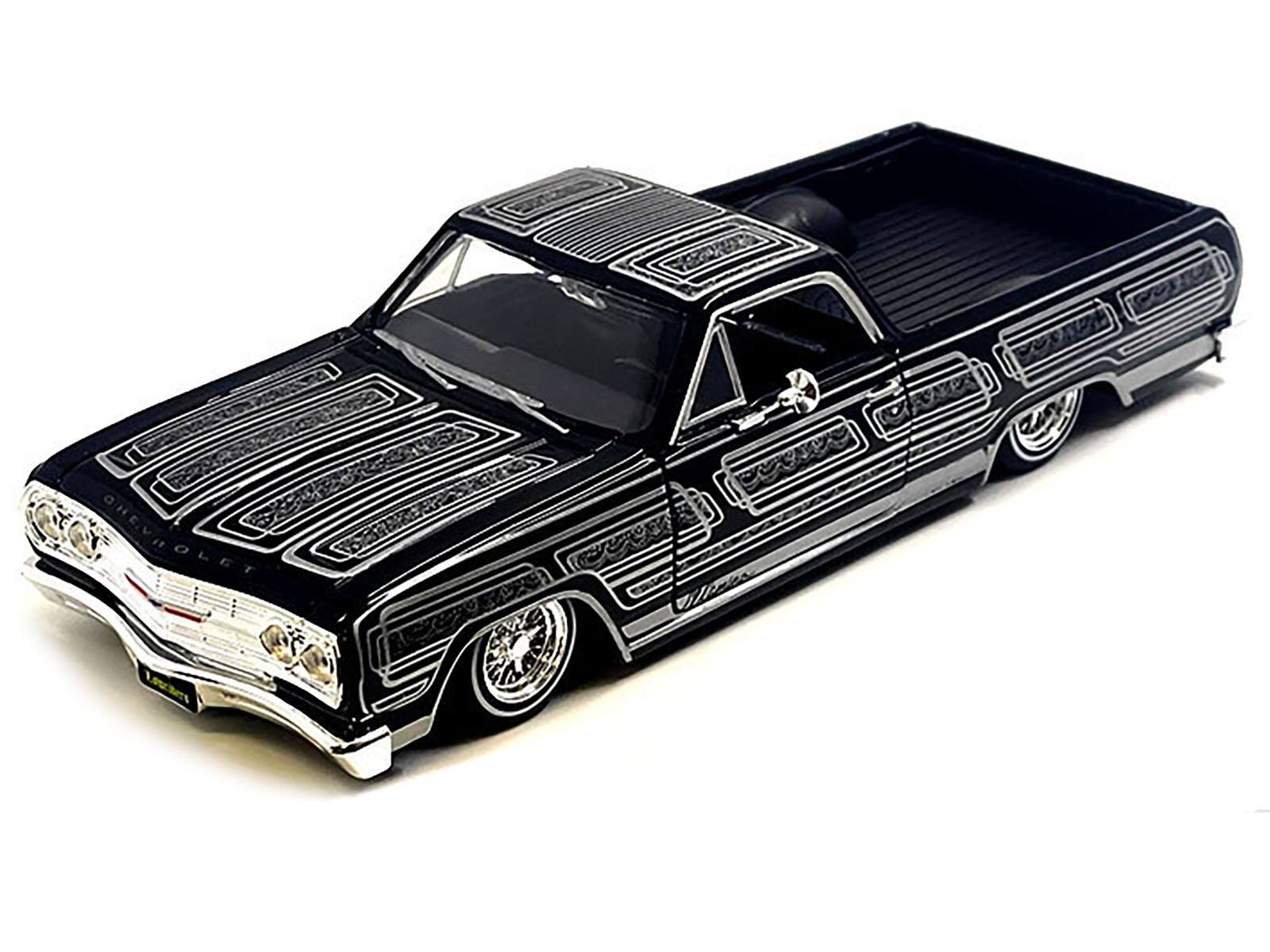Alt View 1. Maisto - 1965 Chevrolet El Camino Lowrider Black Metallic with Silver Graphics "Lowriders" Series 1/25 Model Car by Maisto.