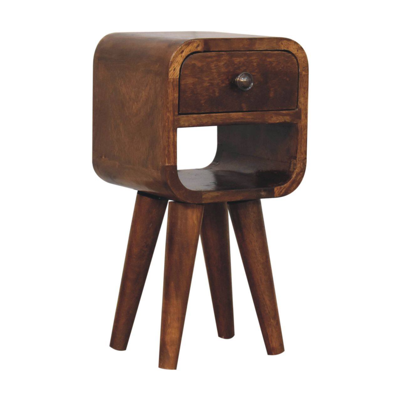 Back. Artisan Furniture - Artisan Furniture Solid Wood Extra Mini Chestnut Curve Lower Bedside, 1 Drawer, 1 Open Slot, Dark Brown - Dark Brown.