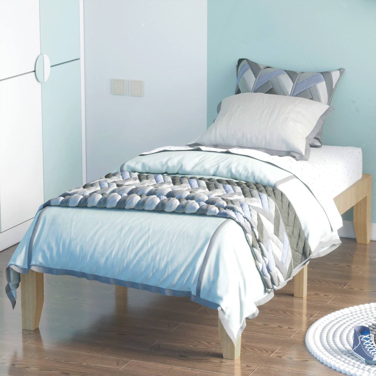 Alt View 2. Gymax - Gymax 14'' Twin Size Wooden Platform Bed Frame w/ Strong Slat Support Natural - Natural.