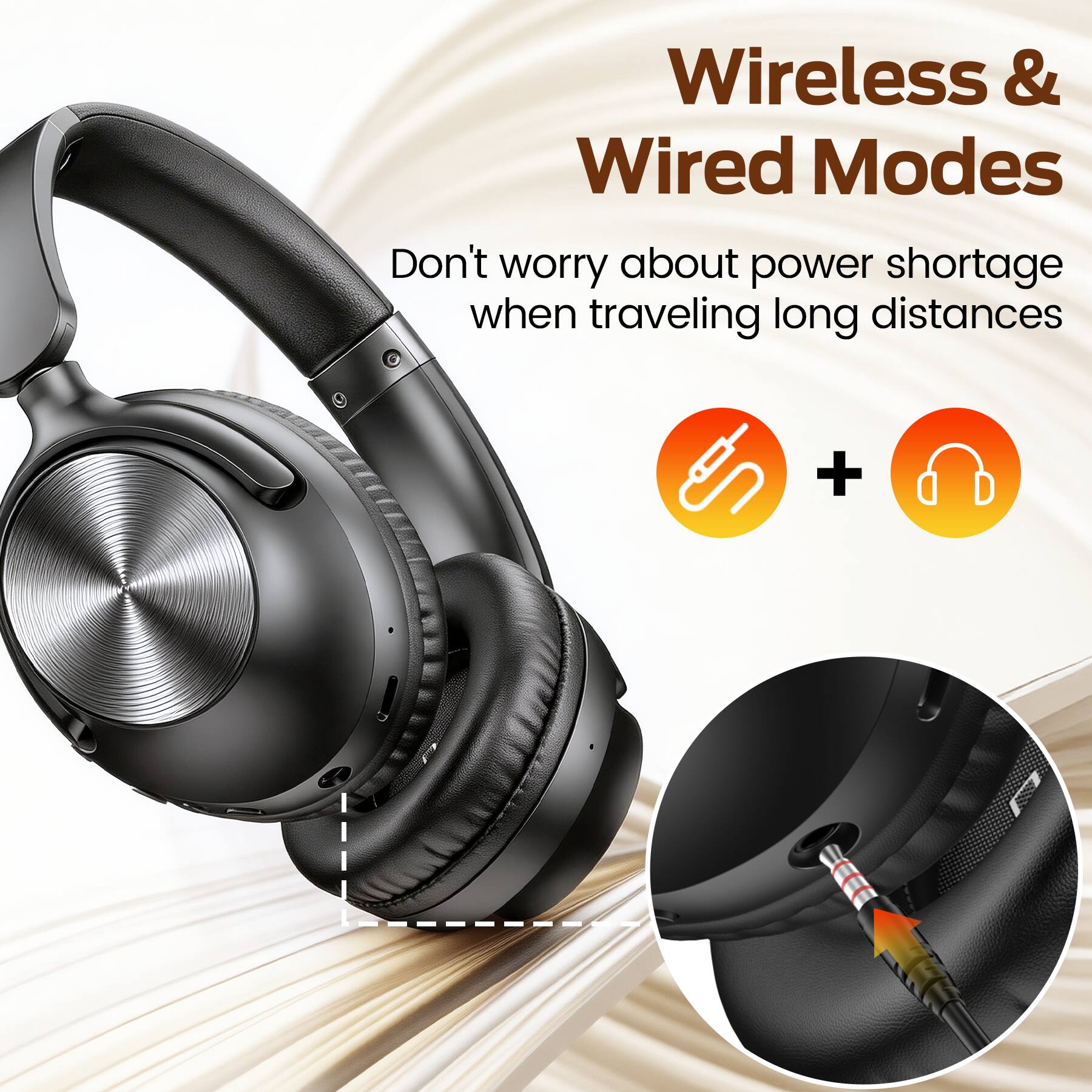 Wireless & Wired Modes  
Don't worry about power shortage when traveling long distances