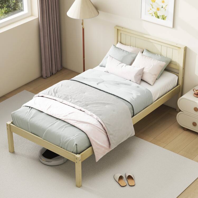 Left. SlickBlue - Wood Platform Bed with Headboard and Sturdy Slat Support for Mattress - Natural.