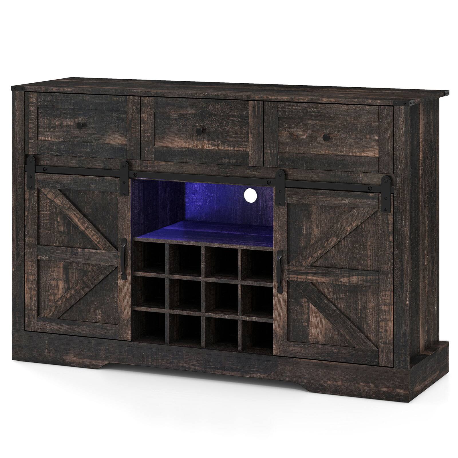 Alt View 9. Gymax - Gymax Wine Bar Cabinet w/LED Lights  Doors Coffee Station w/ Adjustable Shelves Racks Black - Black.