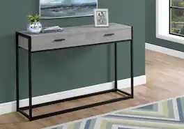 TinyHomie - Accent Table Console Entryway Narrow Sofa Storage Drawer Living Room Bedroom Grey Laminate Black Metal Contemporary - Gray
