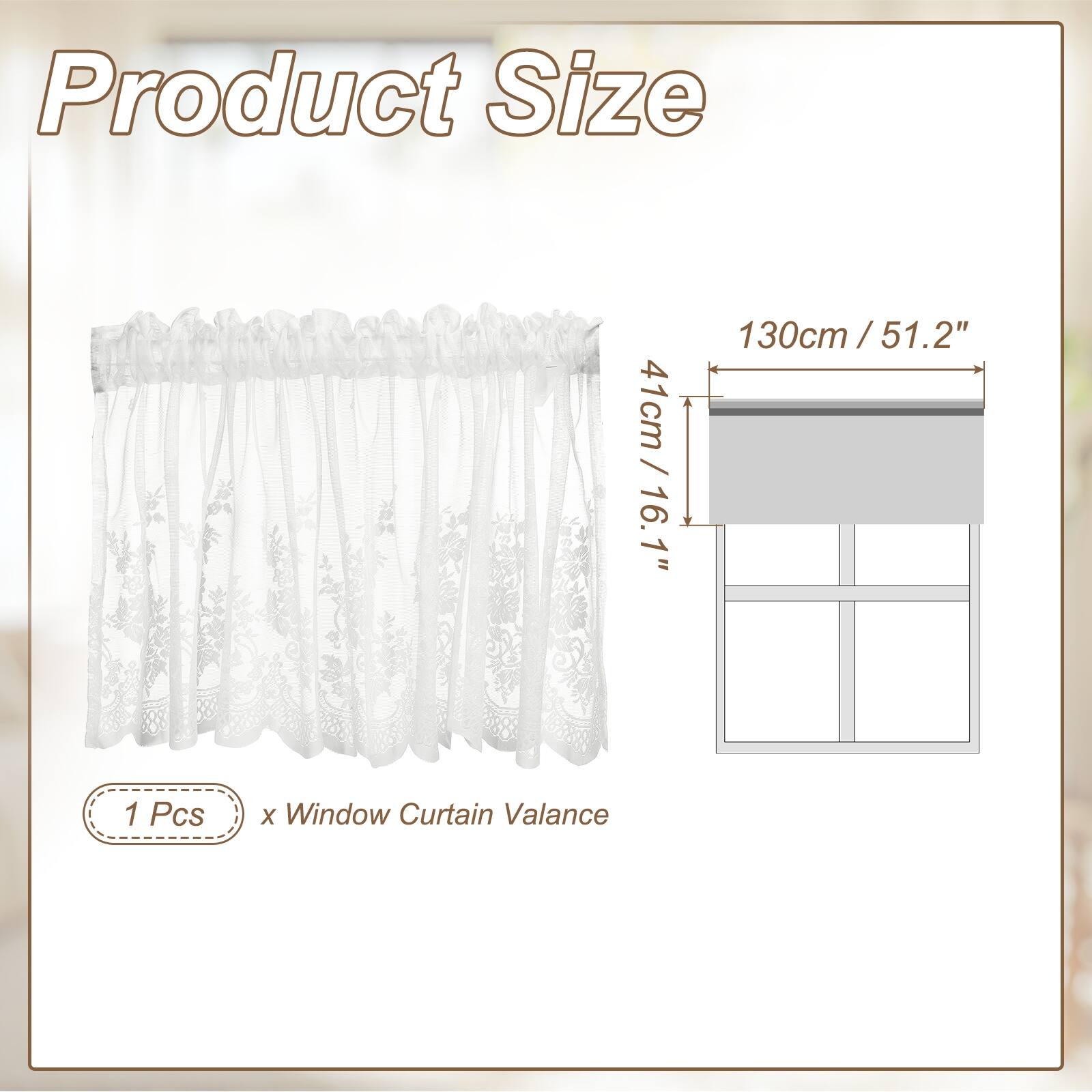 Product Size: 130cm / 51.2" x 41cm / 16.1"  
1 Pcs x Window Curtain Valance