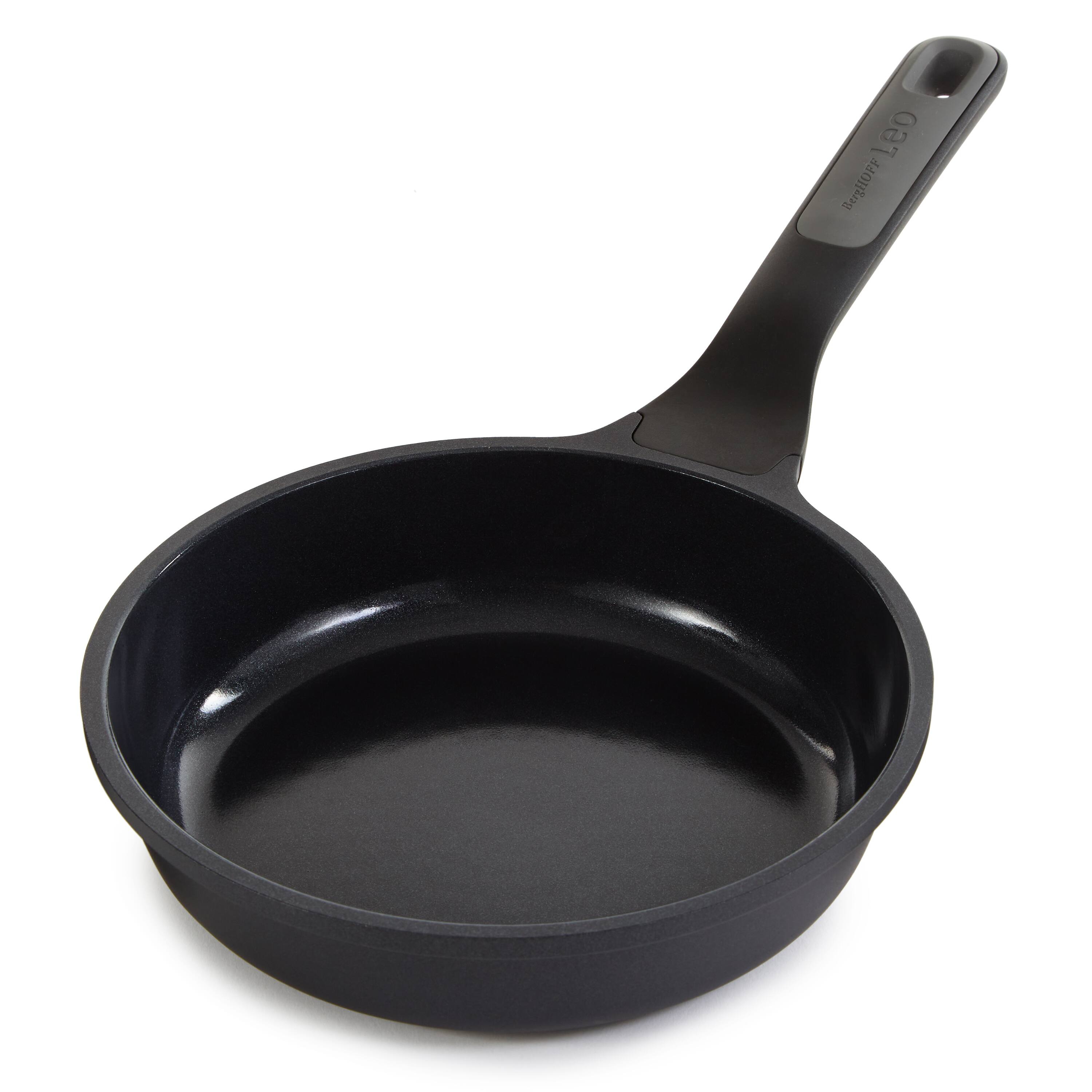 Angle. BergHOFF - BergHOFF Leo Stone+ Nonstick Ceramic Aluminum Fry Pan 8", Recycled - Black.
