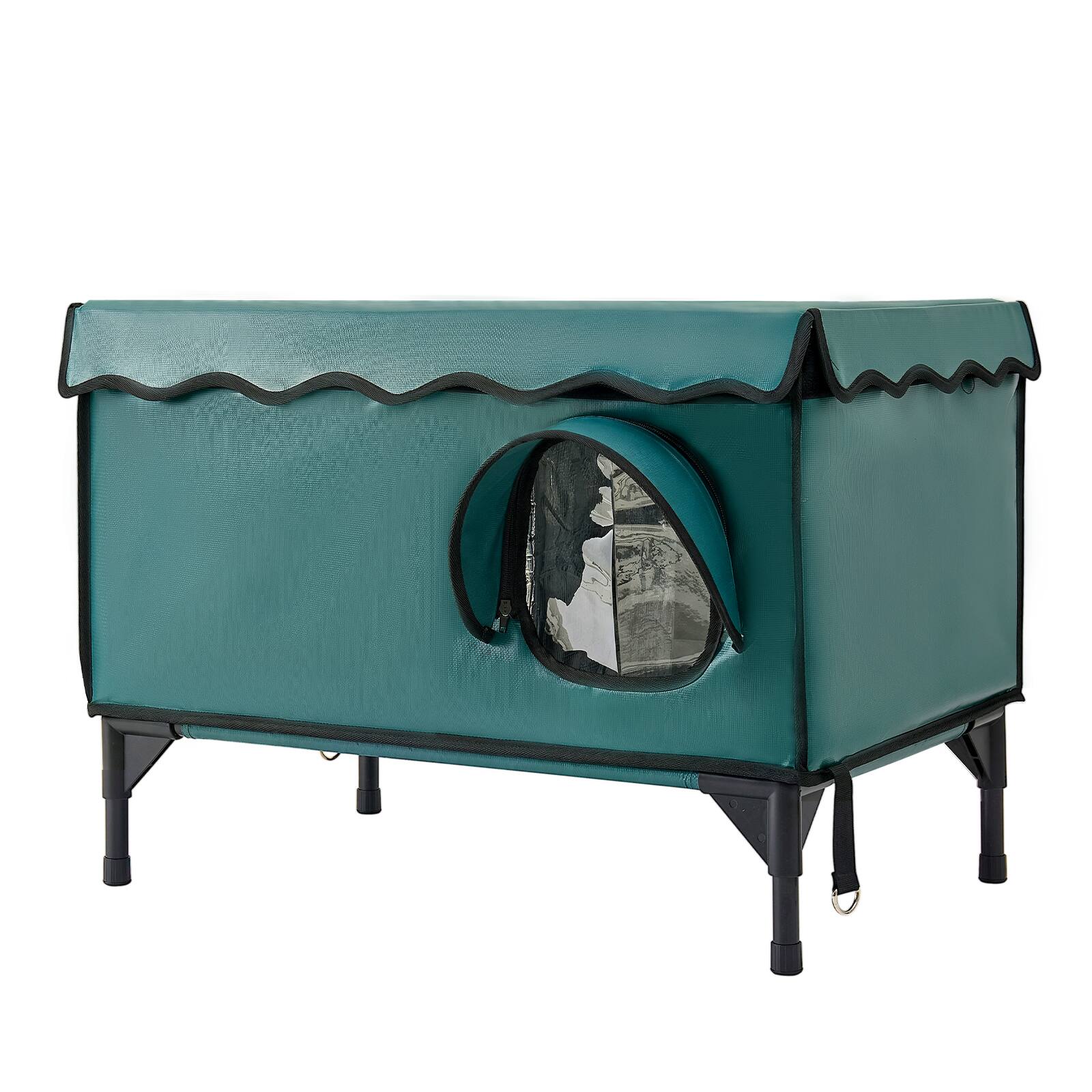 Alt View 5. VEVOR - Elevated Heated Cat House 25.4W Insulated Kitty Shelter with Camera,for Indoor Outdoor Winter Use, 2-Door & Private Side - Blue.
