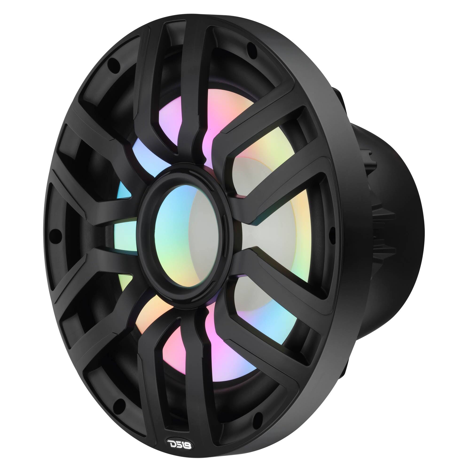 Left. DS18 Audio - NXL-IQ 12" Subwoofer with Digital LED Lights, 600W RMS Single 4-Ohm - Black.
