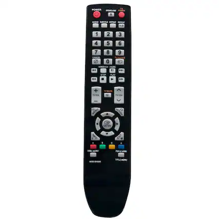 Here is the corrected and grouped text from the image:
**Top Section:**
- POWER
- OPEN/CLOSE
- TV POWER
**Audio and Subtitle:**
- AUDIO
- SUBTITLE
**Number Pad:**
- 1 2 3
- 4 5 6
- 7 8 9
- 0
**Playback Controls:**
- REPEAT
- REPEAT A-B
- PAUSE
- PLAY
- STOP
- BONUSVIEW
- TV SOURCE
**Volume and Mute:**
- TV VOL
- TV MUTE
**Channel and Source:**
- TV CH
**Menu and Navigation:**
- MENU
- RETURN
- ENTER
- EXIT
- POPUP MENU
- TITLE MENU
**Additional Buttons:**
- CANCEL
- DISC MENU
**Bottom Section:**
- AKS9-00104K
**Color Buttons:**
- A (Red)
- B (Green)
- C (Yellow)
- D (Blue)