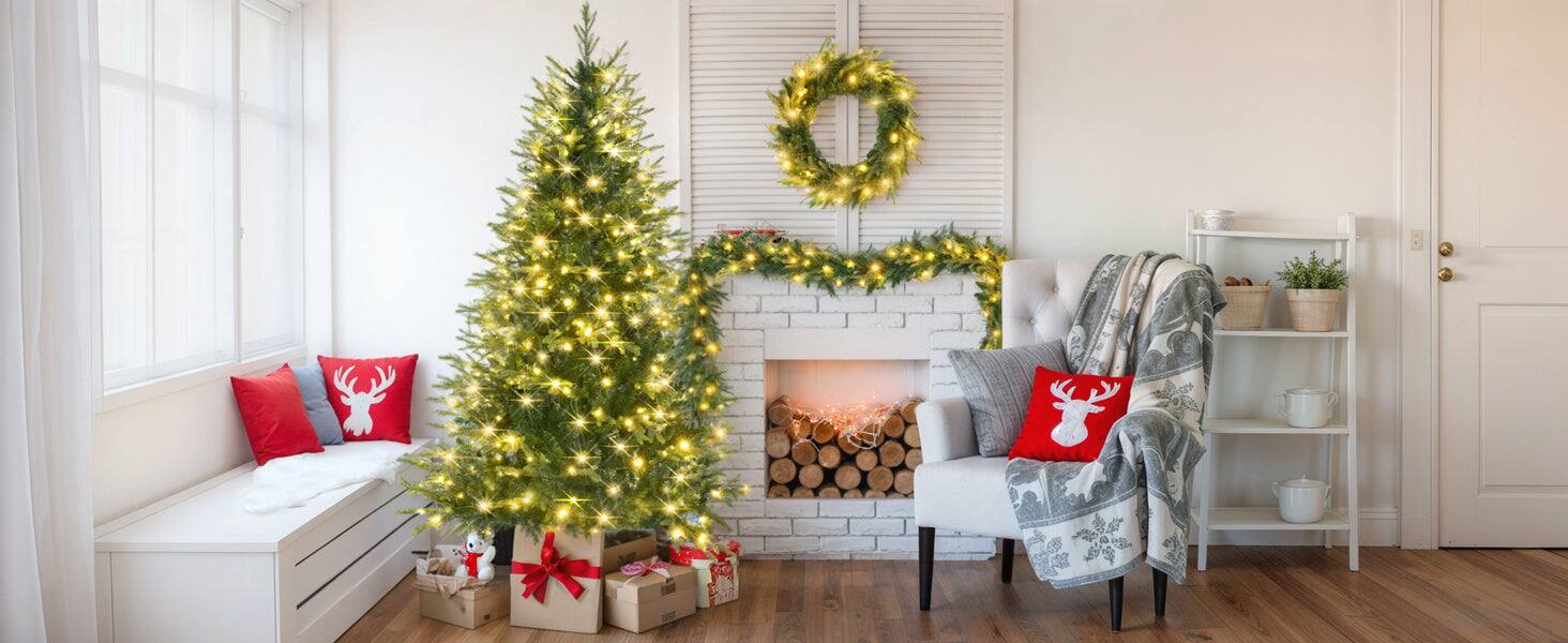 Alt View 1. Hivvago - 6FT Pre-Lit Aspen Fir Artificial Christmas Tree with Wreath & Garland - Green.