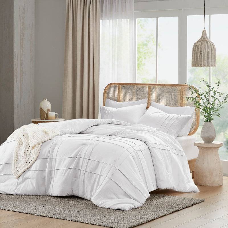 Angle. Hivvago - Twin/Twin XL Microfiber Pleated Soft Washed Comforter Set White - White.