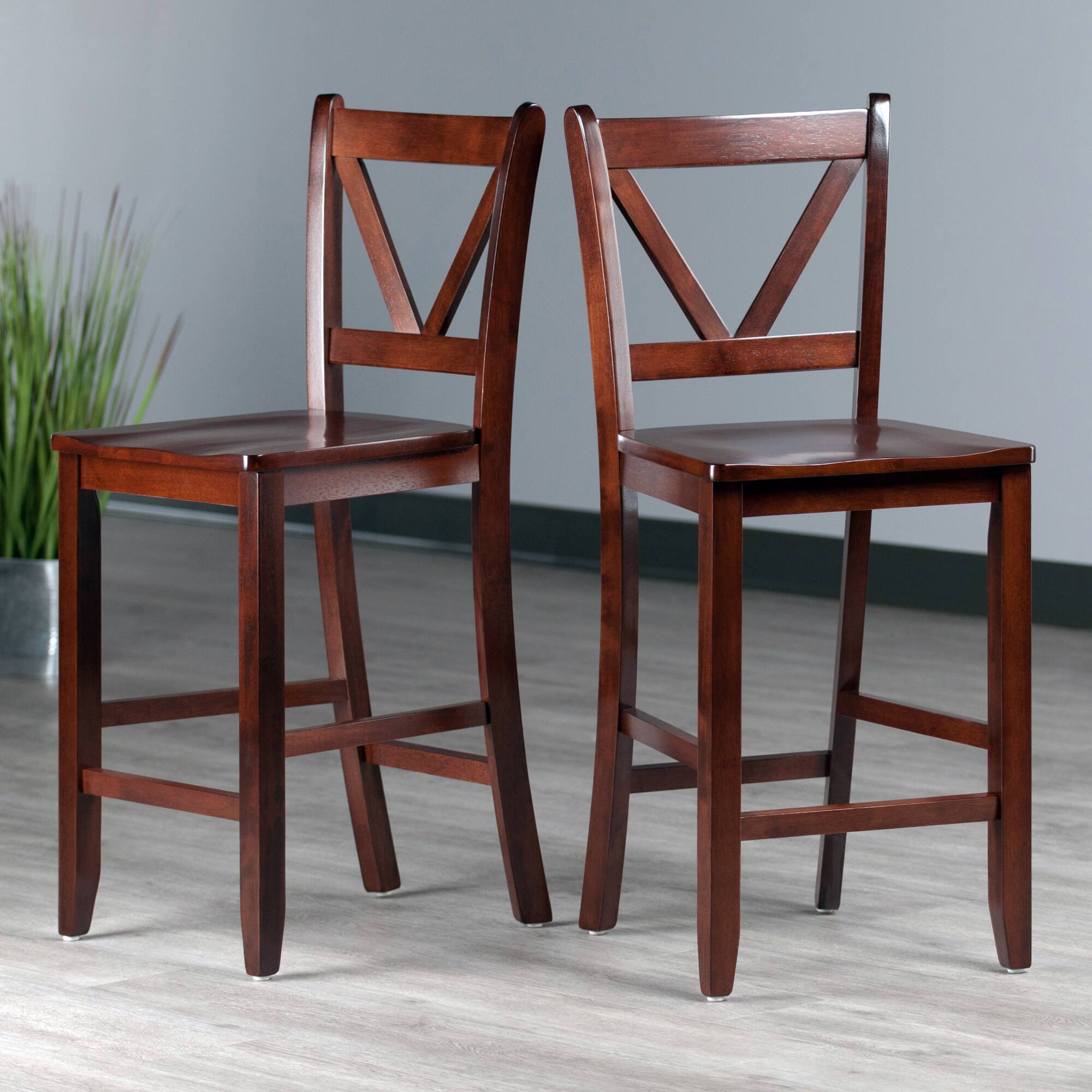 Alt View 5. Winsome Wood - Victor 2-Pc V-back Counter Stool Set - Walnut.