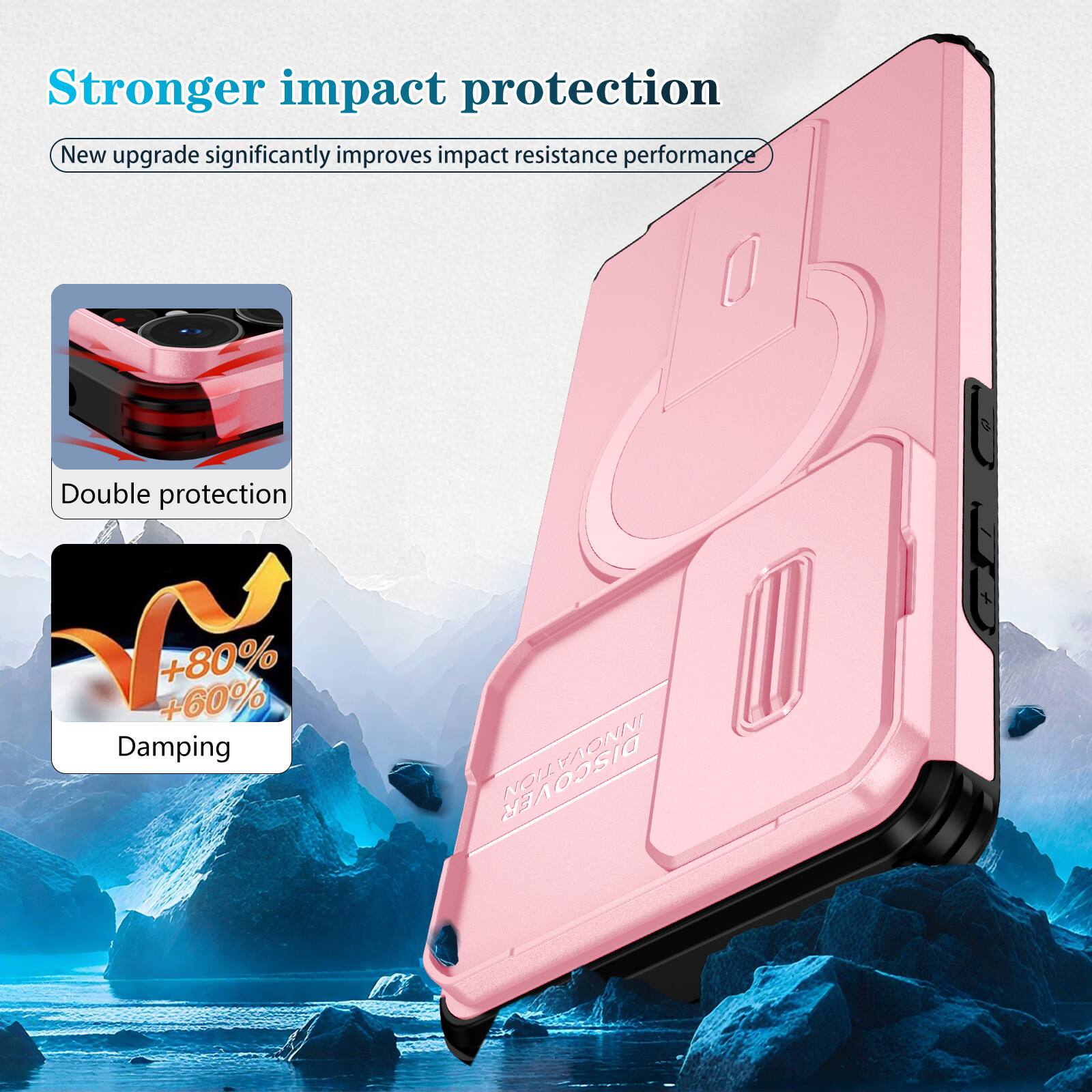 Stronger impact protection  
New upgrade significantly improves impact resistance performance  
Double protection  
+80% +60% Damping