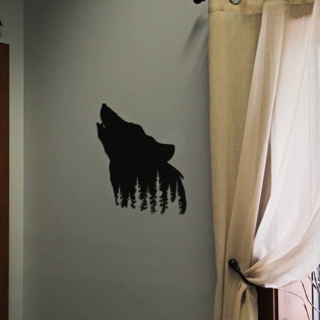 Alt View 4. Mayrich Company - Black Wolf Laser Cut Metal Wall Art Hanging Forest Room Decor Lodge Decoration - Black.