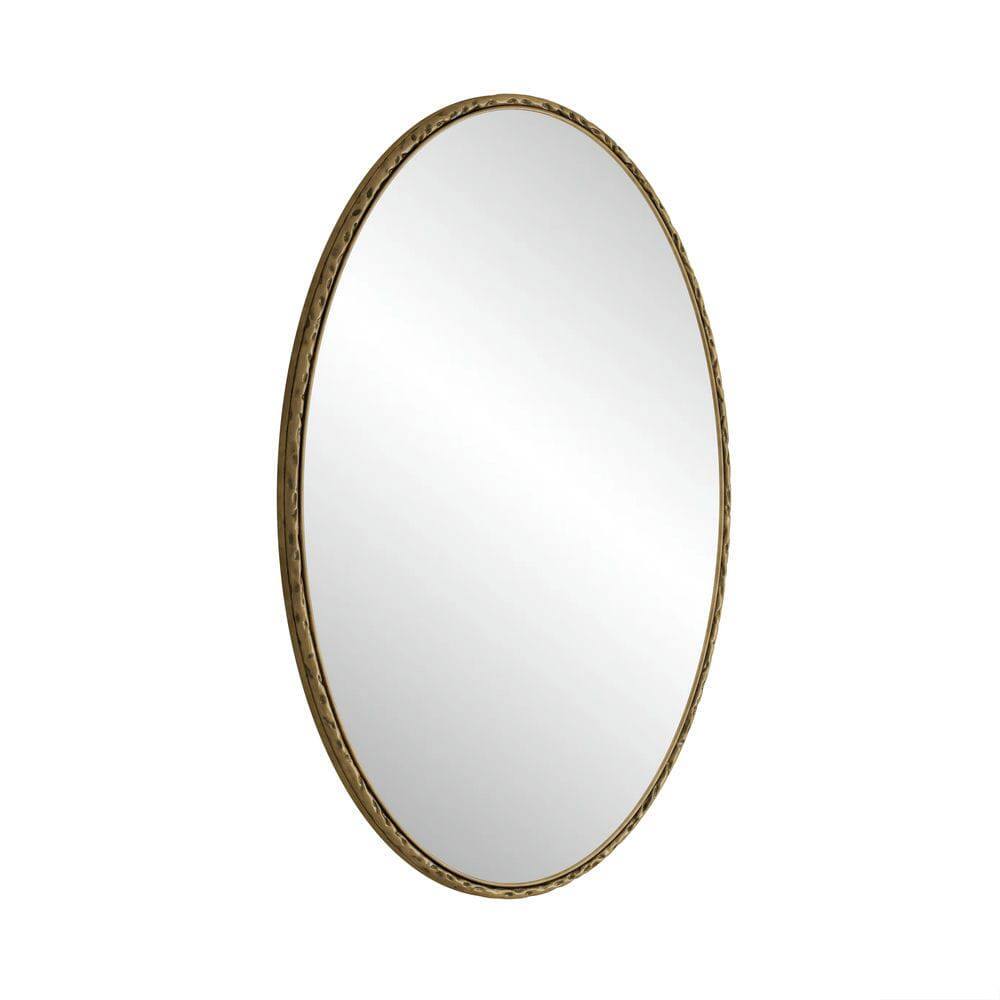 Angle. Kadyn - Iron Art Oval Retro Mirror with Antique Effect, Elegant Wall Hanging Mirror for Bathroom/Bedroom, Gold.