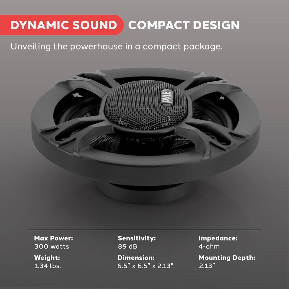 DYNAMIC SOUND  
COMPACT DESIGN  
Unveiling the powerhouse in a compact package.

Max Power: 300 watts  
Sensitivity: 89 dB  
Impedance: 4-ohm  
Weight: 1.34 lbs.  
Dimension: 6.5" x 6.5" x 2.13"  
Mounting Depth: 2.13"