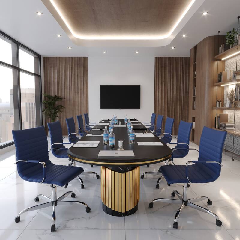 Left. LeisureMod - Harris Mid-Back Leather Office Chair Adjustable Height Tilt Computer Task Chair with 360-Degree Swivel - Navy Blue.