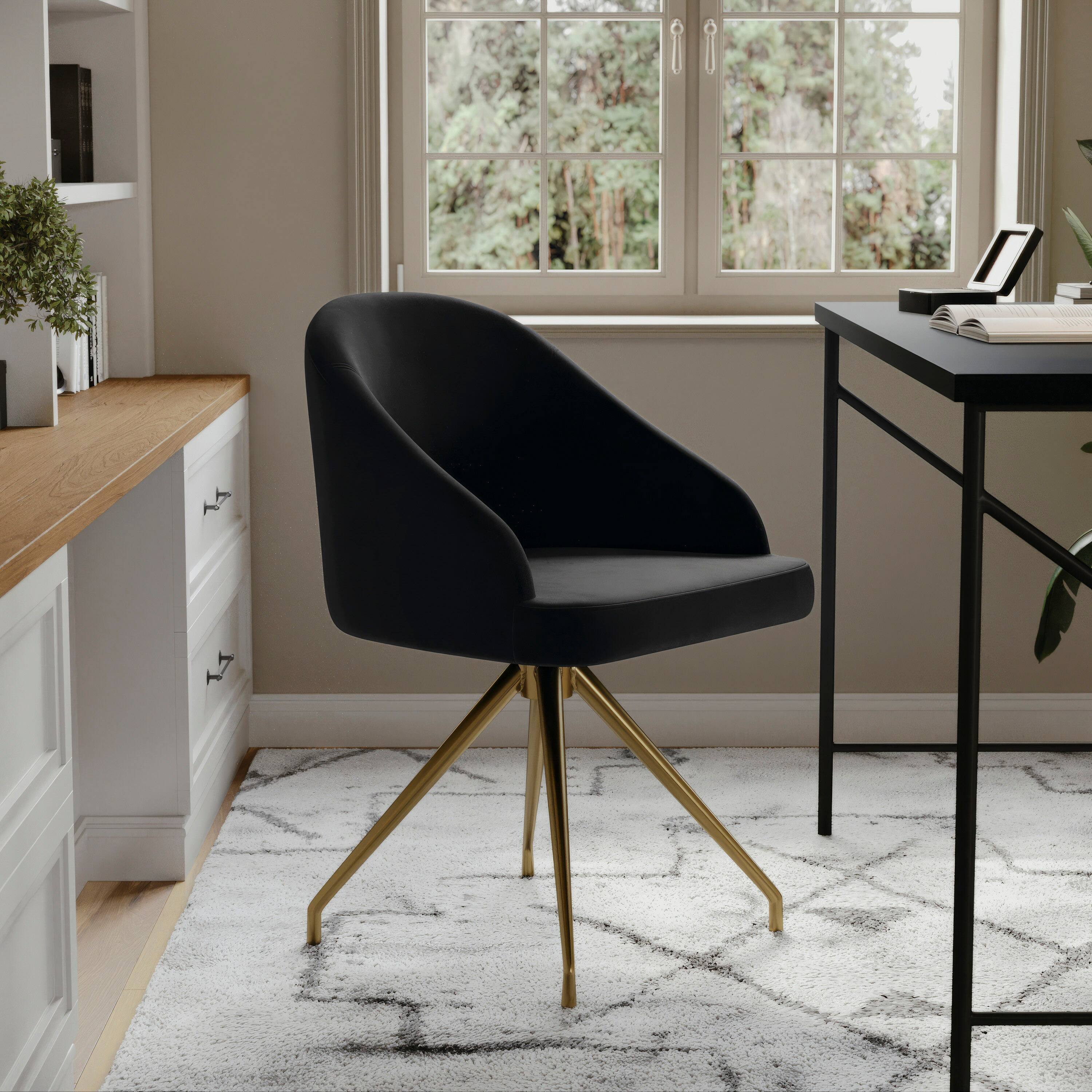 Alt View 11. Martha Stewart - Sora Velvet Upholstered Office Chair - Black Velvet/Polished Nickel.