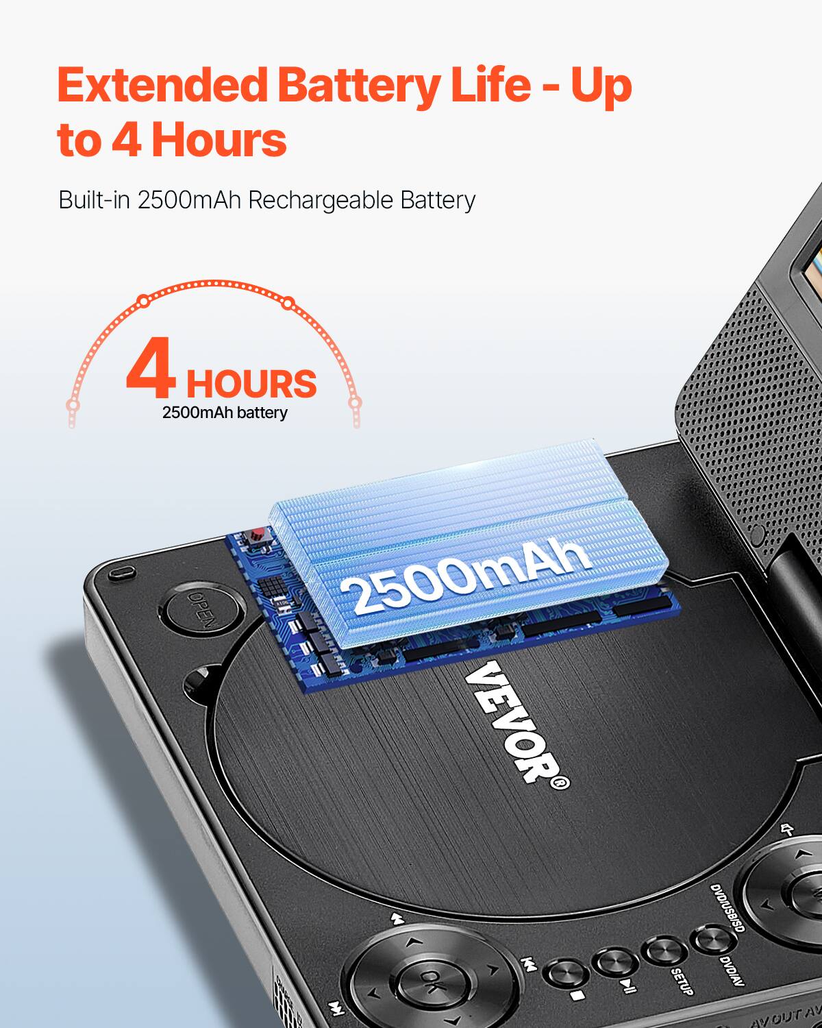 Extended Battery Life - Up to 4 Hours

Built-in 2500mAh Rechargeable Battery

4 HOURS
2500mAh battery

2500mAh

VEVOR