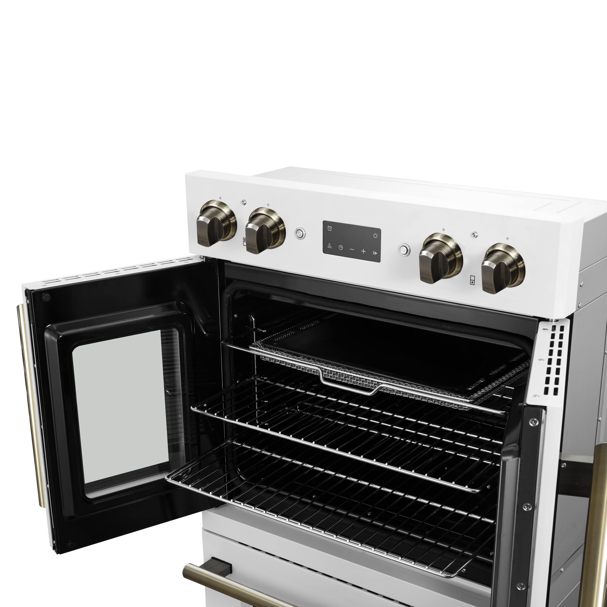 Alt View 4. Forno Appliances - Asti 7.36 Cu. Ft. Electric Double Wall Oven with Upper French Doors and Antique Brass Accents - White.