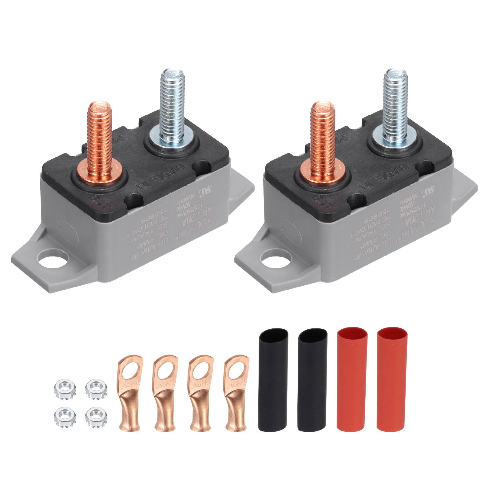 Unique Bargains - 2Set DC50V AC125/250V 20A CB, Auto Reset Stud Bolt Type, Screws, Nuts, Wire Clamps, Heat Shrink Tubing, Auto - Gray price history on PriceWatchPro
