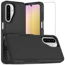 Equipd - Case for Galaxy A17 / A26 5G 6.7 Inch Heavy Duty Rugged Shockproof Protection Cover with Tempered Glass Screen Protector - Black