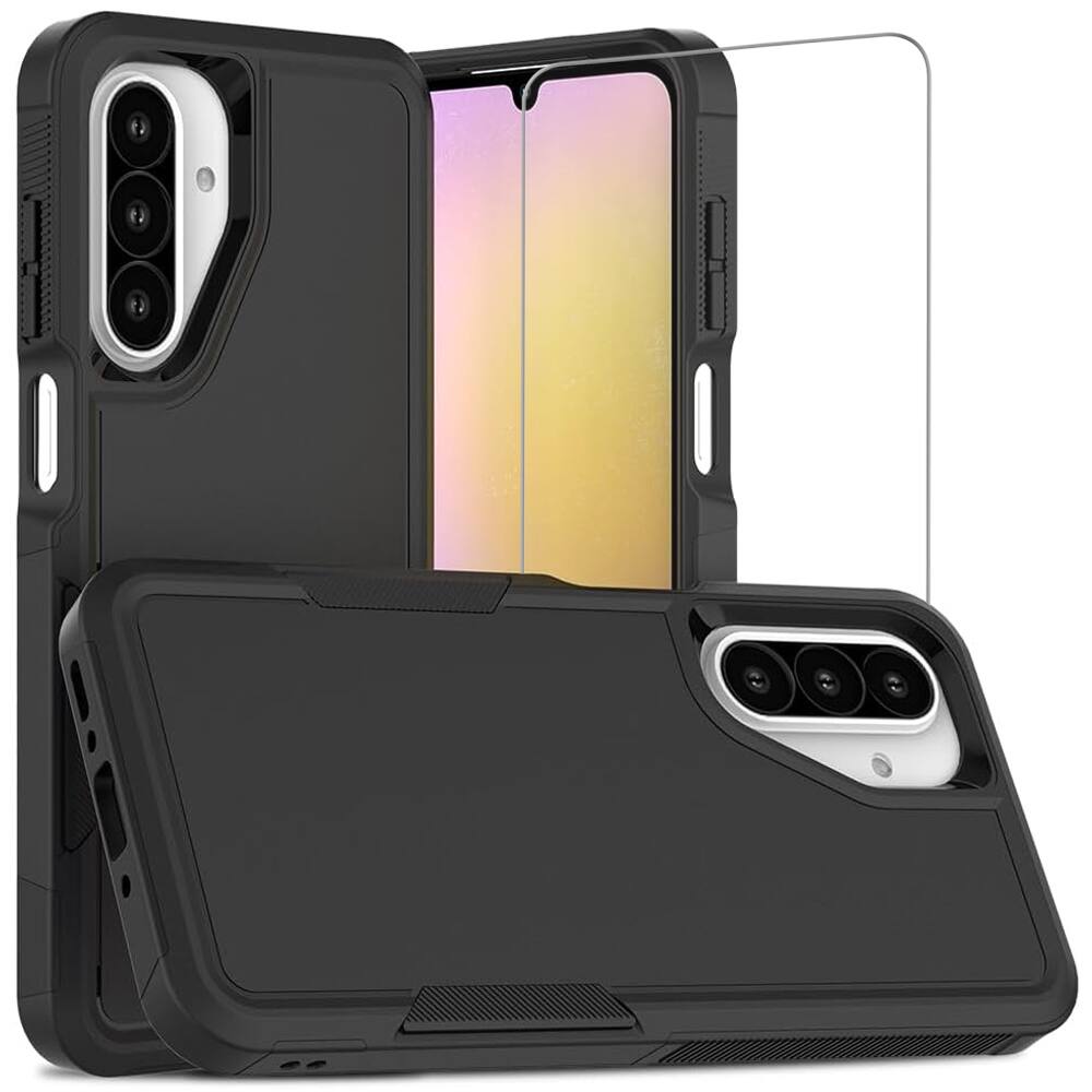 Equipd - Case for Galaxy A17 / A26 5G 6.7 Inch Heavy Duty Rugged Shockproof Protection Cover with Tempered Glass Screen Protector - Black
