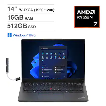 14" WUXGA (1920*1200)
16GB RAM
512GB SSD
Windows 11 Pro
AMD RYZEN 7
ThinkPad