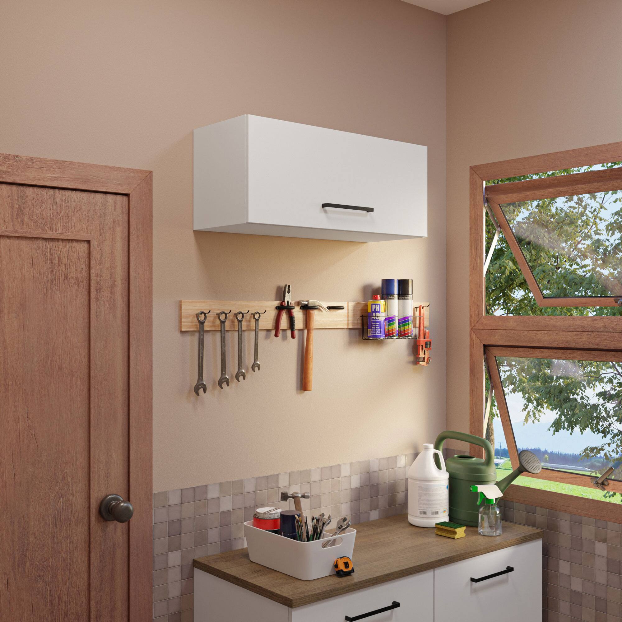 Alt View 4. Madesa - Madesa Slim Garage and Utility Room Wall Storage Cabinet with Horizontal Door 31"L - White - White.