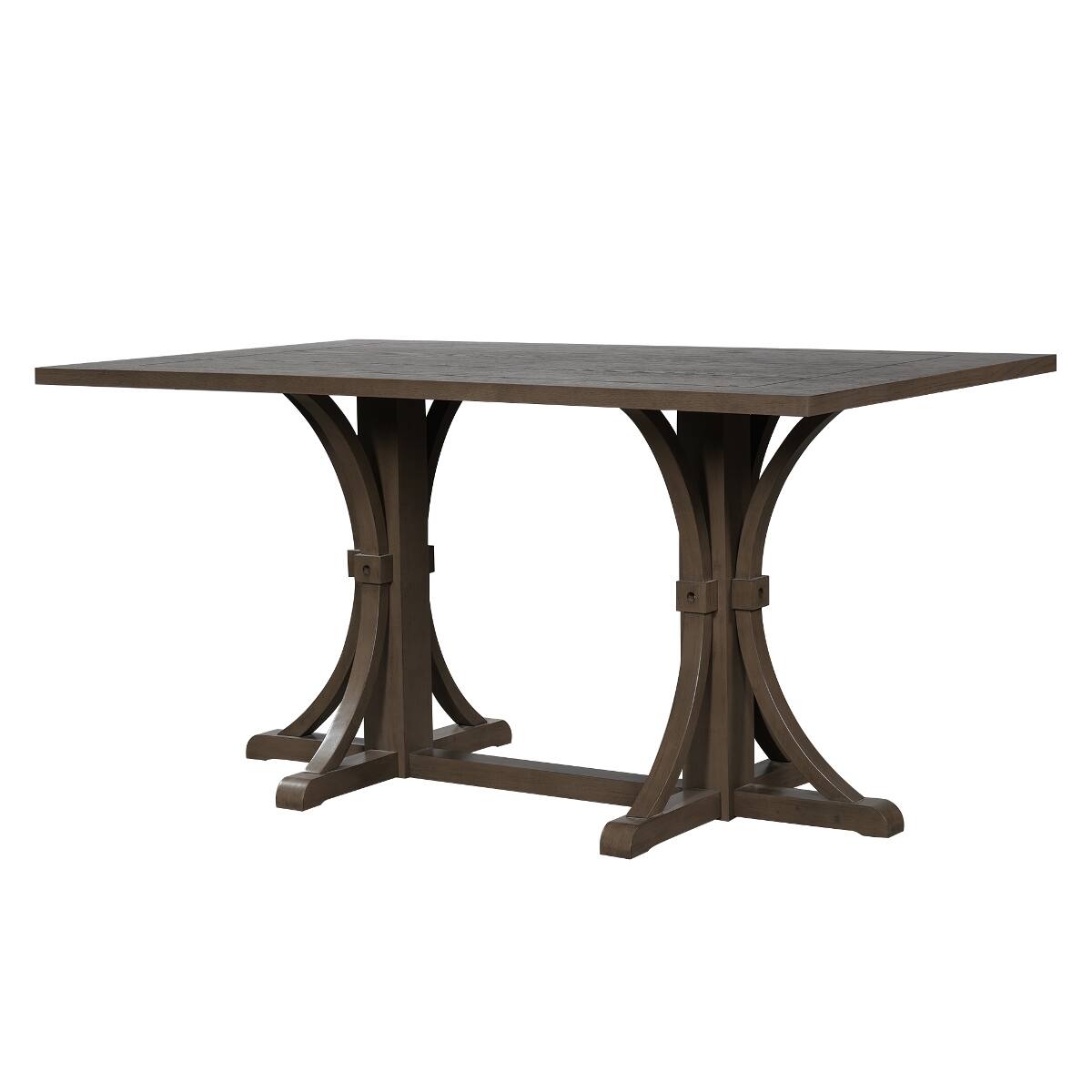 Alt View 1. Loheer - Loheer 60 Inch Dining Table for 6, Rustic Farmhouse Espresso Table with Curved Trestle Base - Espresso.