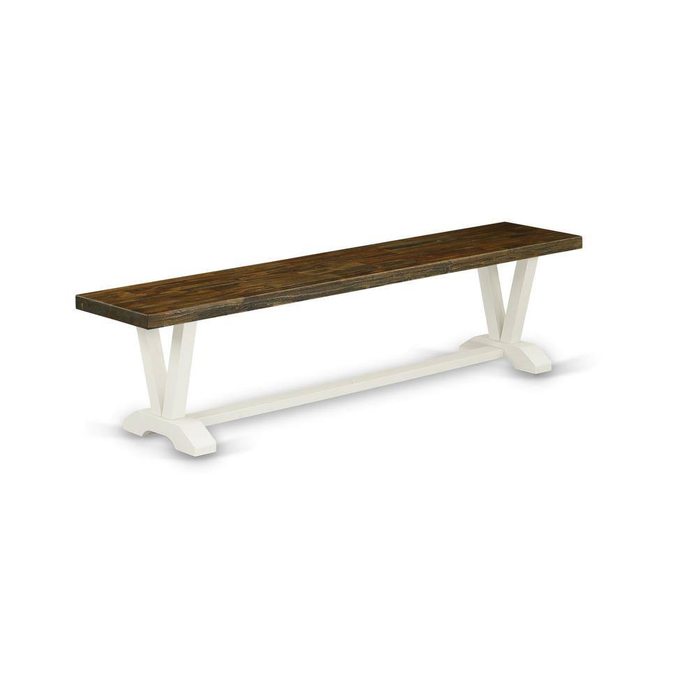 Left. East West Furniture - V-Style Modern Dining Room Bench with Wooden Seat - Brown.