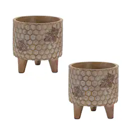 BreeBe - Resin Honeycomb Bumble Bee Planter with Legs (Set of 2) - Brown