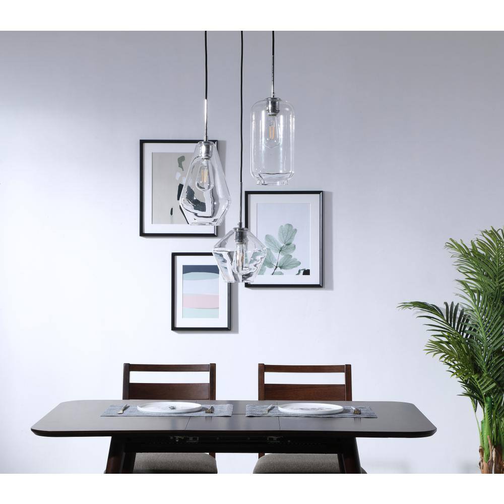 Left. Living District - Gene 3 light Chrome and Clear glass pendant - Chrome And Clear Glass.