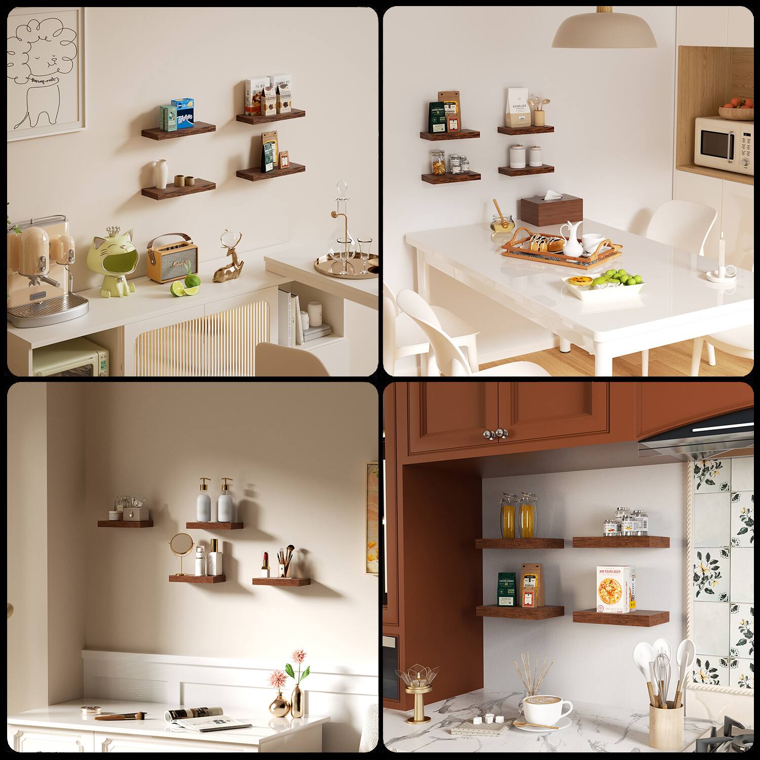 Alt View 7. BOMEDA - Wall Mounted Wooden Floating Shelves, Bathroom Shelves for Bedroom, Living Room, Room Storage Shelf, 12x7x1.5 in, 4 Pack - Walnut-like.