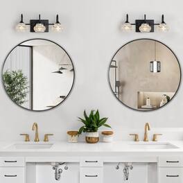 LUCKY ONE - 17in Wall Mount Vanity Light, 3-Light Retro Sconce with Crystal Glass Shades - Black