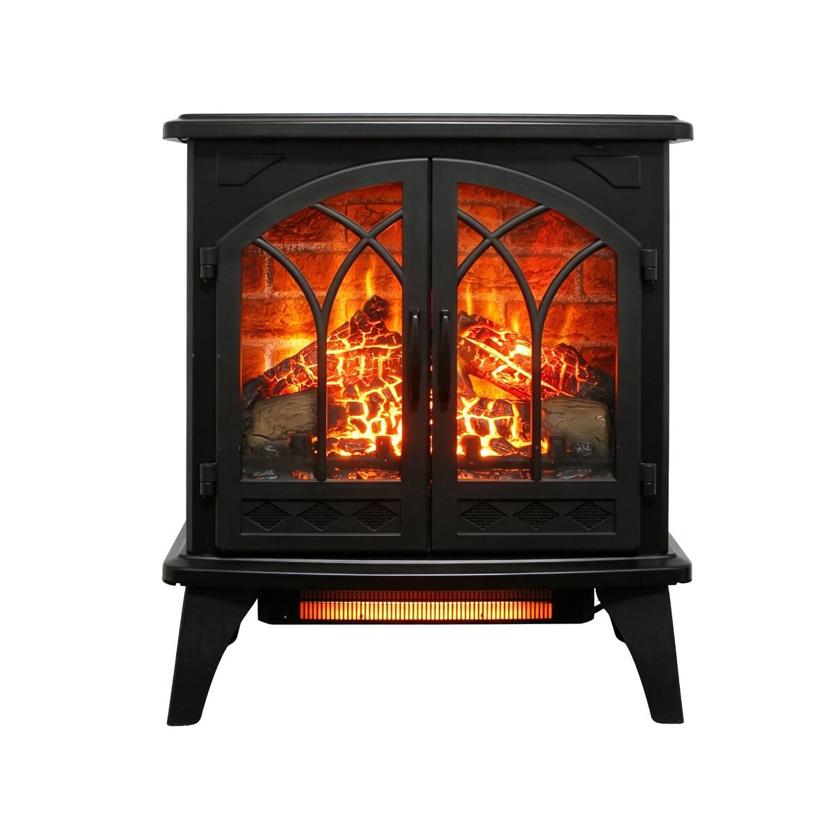 Left. Loheer - 24 inch electric fireplace stove Freestanding Infrared Quartz Heater with 3D Flame and Remote Control Antique - Antique Black.