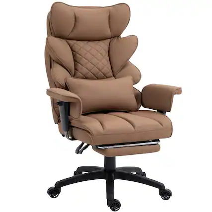 Front. Dowinx - Wide Back Executive Office Chair with Padded Pocket Spring Cushion, Reclining Gaming Chair with Footrest and Armrests - Brown PU Leather.